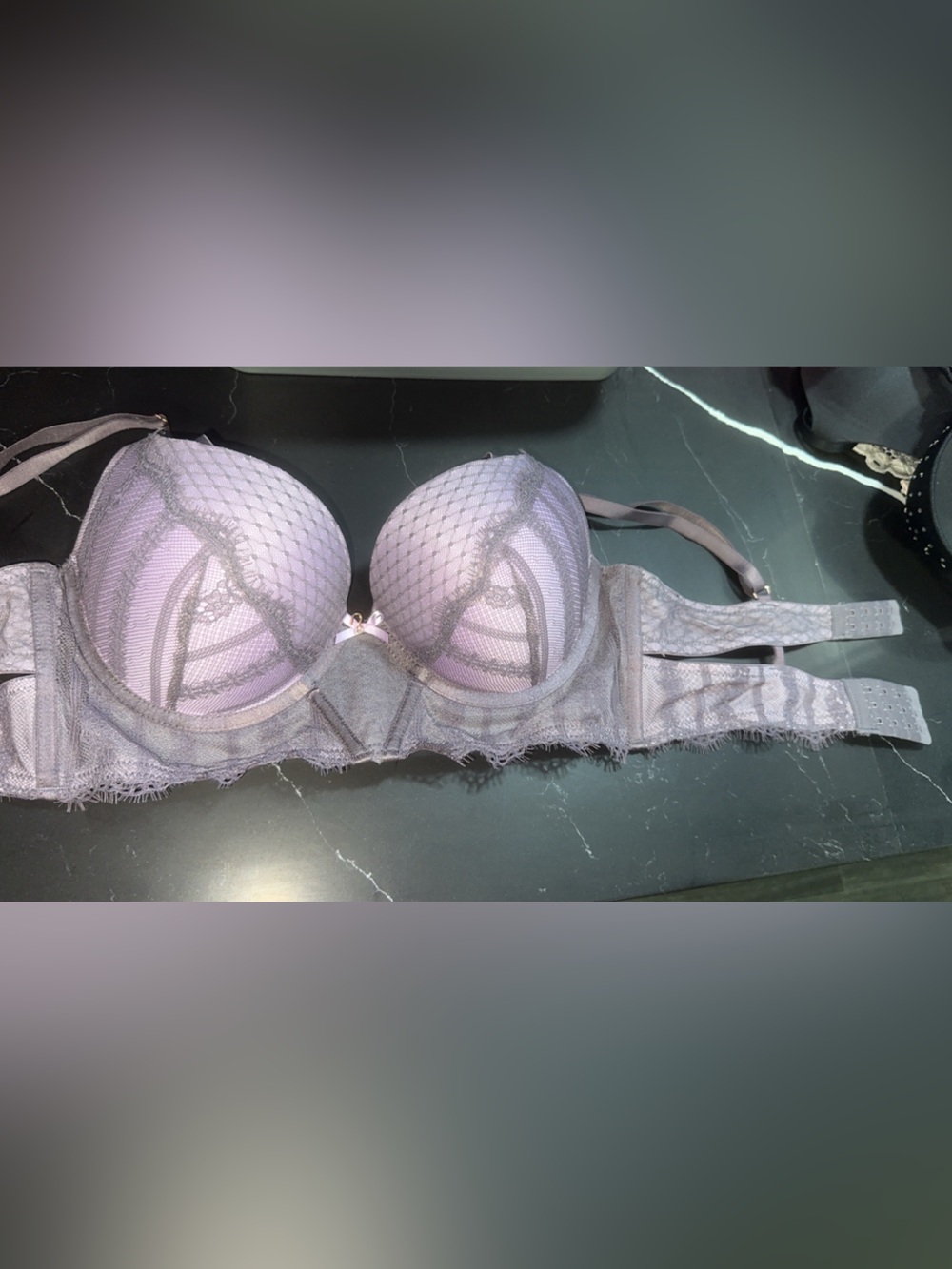 Lace Balconette Underwire Bra in Lavender and Gray
